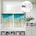 thumbnail image 5 of Kitchen Window Curtains Valance and Tier Set, Abstract Turquoise Beige Beach Theme Rod Pocket Tier Curtain Valance Set, Coastal Ombre Water Ripple Light Filtering Cafe Curtains for Bedroom, 5 of 9