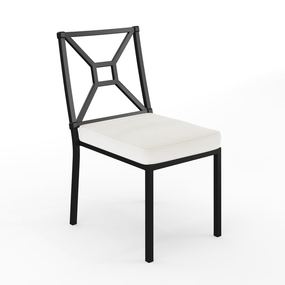 Martha Stewart Indoor-Outdoor Stackable Patio Side Dining Chair with Steel Frame in Black with Cream All-Weather Cushion