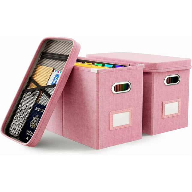 File Organizer Box File Box for Letter Size Files Storage Hanging File Folder Organizer with Mesh Pocket on Lid Portable Filing Box with Handle for Office/Home/School( )