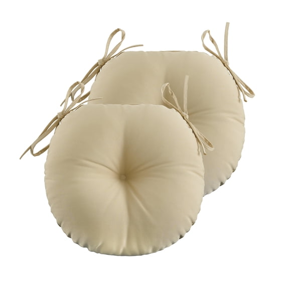 ZEOLABS Outdoor Bistro Chair Cushions Set of 2,Waterproof Tufted Outdoor Round Chair Cushions with Ties for Patio Furniture,15x15 inch, Beige