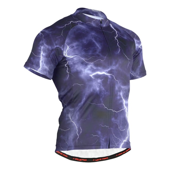 joogoo Purple Lightning Marble Pattern Men's Cycling Jerseys Mountain Bike Short Sleeve Tops L
