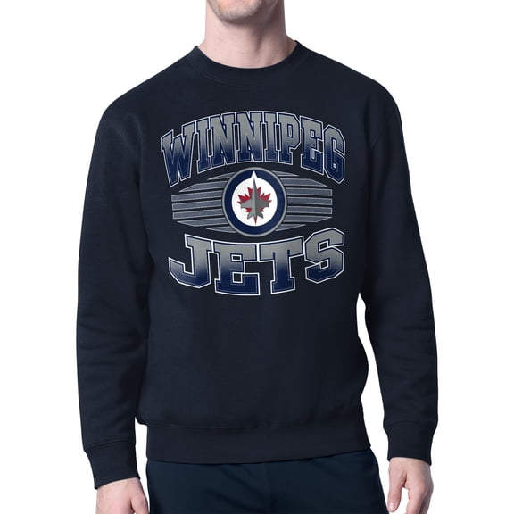Men's Starter Navy Winnipeg Jets Team Grit Graphic Fleece Pullover Sweatshirt
