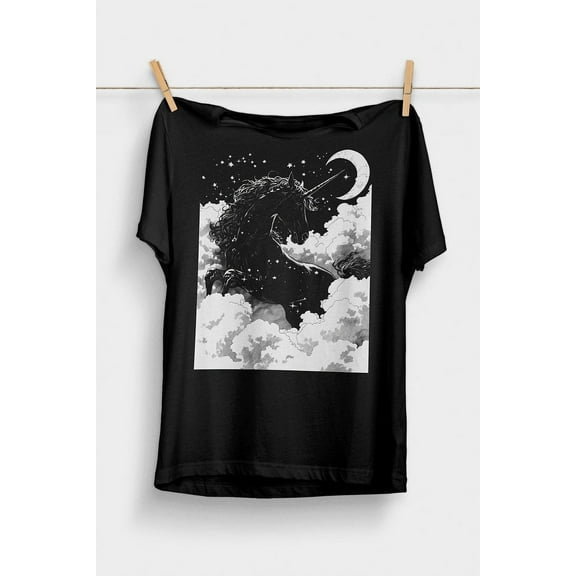 Black Unicorn T-Shirt | Pastel Goth Aesthetic | Alt Dark Coquette Clothing | Gothic Shirt | Whimsigoth | Yume Kawaii | Dark Academia