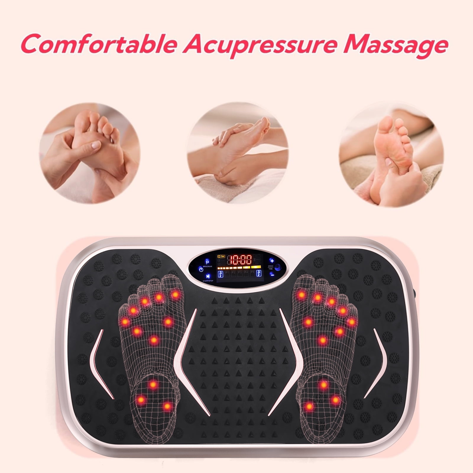 Pirecart Vibration Plate Machine, 3D Home Training Equipment W/ Loop Bands, Acupressure Nodes for Wellness and Fitness, Lymphatic Drainage, Shaker Weight Loss, Silver