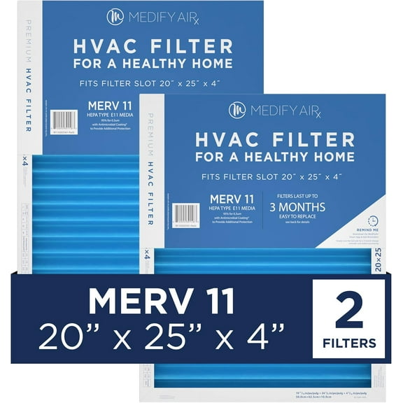Medify Air 20x25x4 Air Filter, MERV 11 Pleated with HEPA, HVAC Furnace Filter, 2-Pack