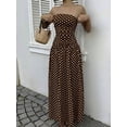 thumbnail image 5 of Women's Polka Dot Print Waist Cinched Bandeau Maxi Dress - Brown Vacation Sundress, 5 of 6