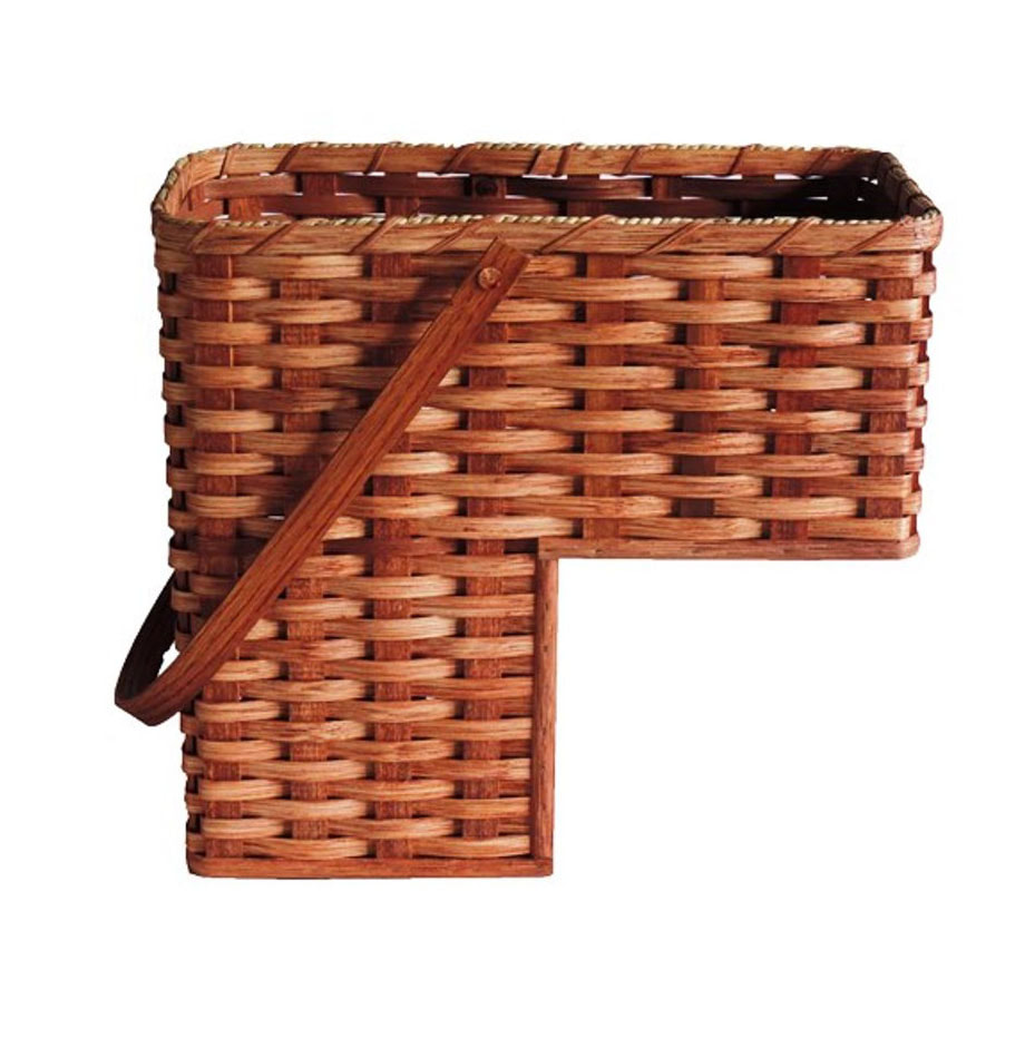 Amish Handmade Oak Hard Bottom Woven Stair Step Basket With Swinging