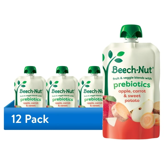 (12 pack) Beech-Nut Prebiotic Fiber Stage 4 Toddler Food, Carrot Apple & Sweet Potato, 3.5 oz Pouch