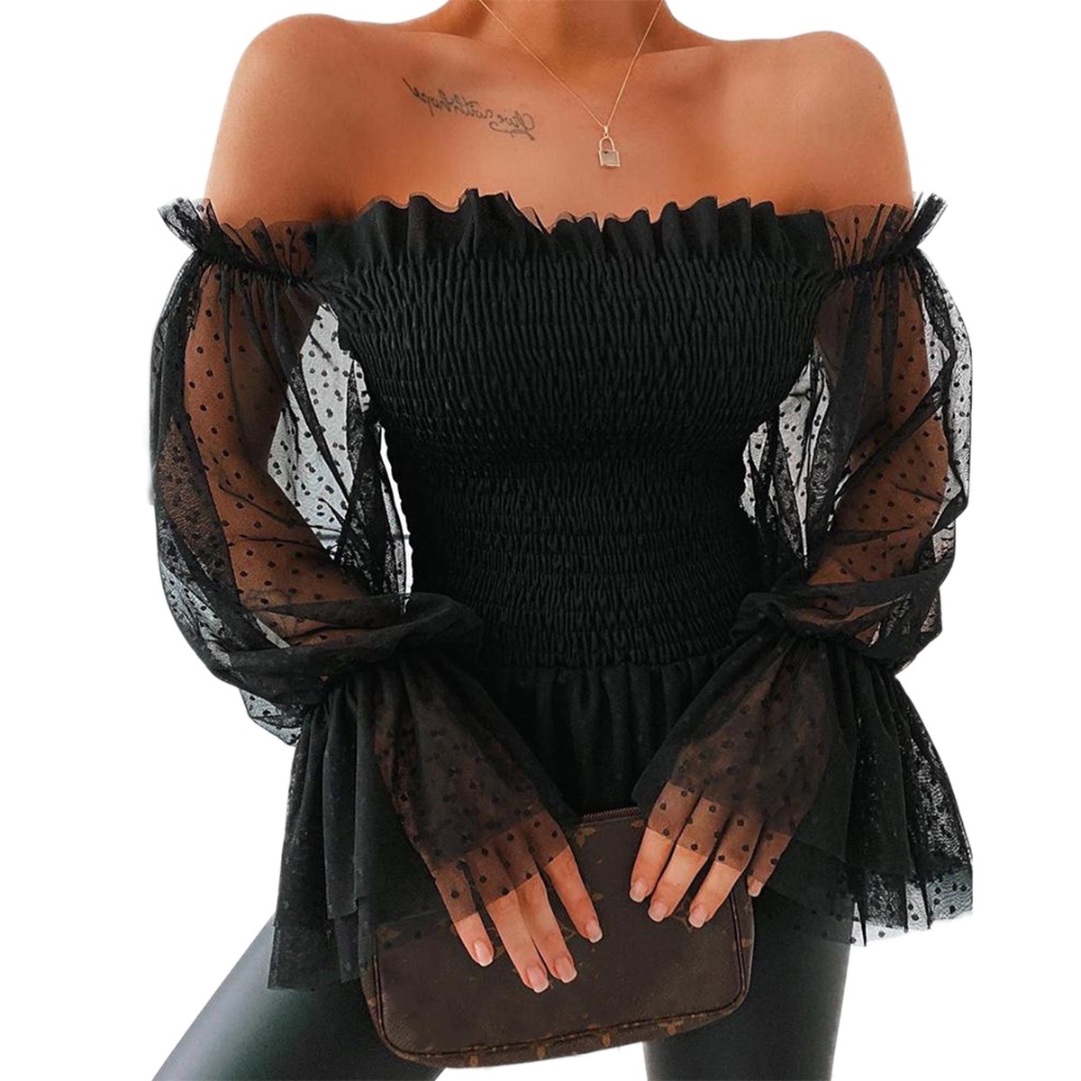 Long Sleeve Lace Frill Blouser Tops 