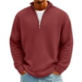 thumbnail image 3 of Lumtrix Men's Sweatshirt Waffle Knit Quarter Zip Pullover Long Sleeve Casual Fashion Big Tall Golf Polo Shirts Mock Neck Sweater Red 5XL, 3 of 7