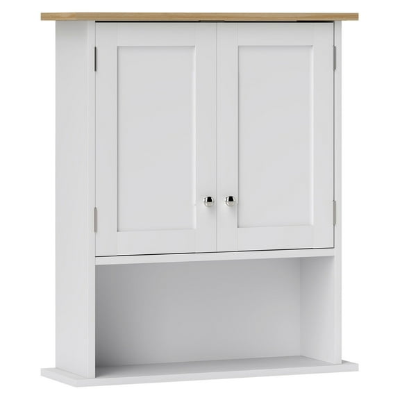 SAZYY Wall Mounted Bathroom Cabinet with 2 Doors and Adjustable Shelf, Modern Bathroom Wall Cabinet in White