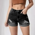 thumbnail image 2 of Jean Shorts Womens, Audhol Women's Ripped Pocket Jeans with Rolled Edge Casual Shorts Shorts for Women Trendy Black S, 2 of 6