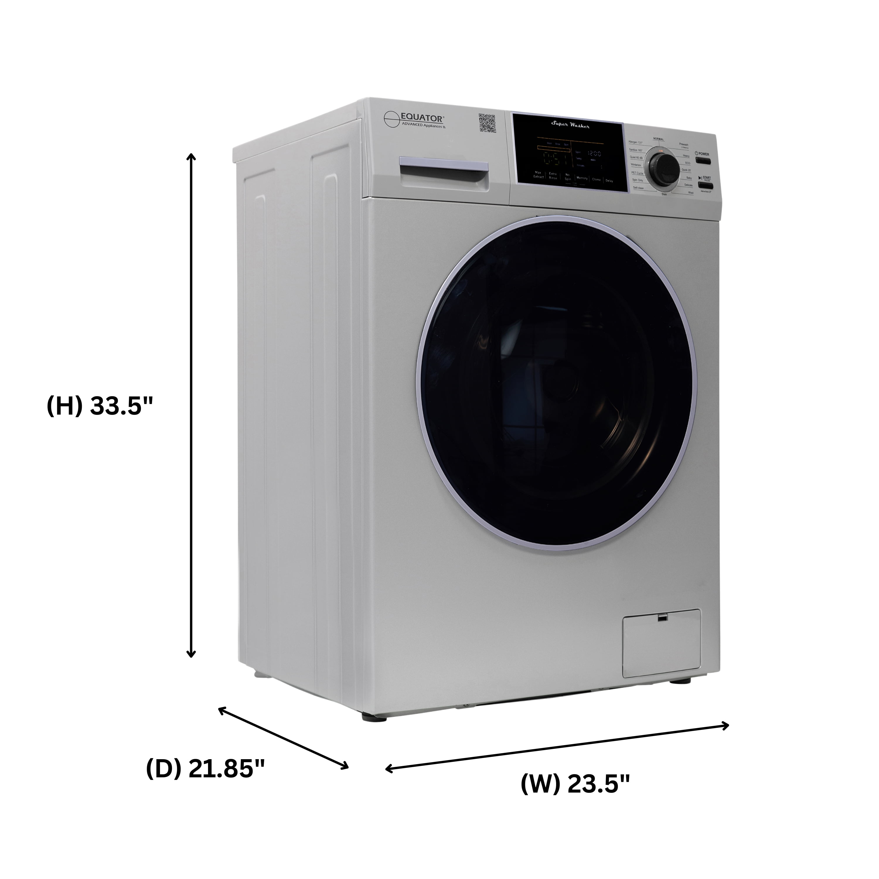 Equator 1.6cf/15lbs Compact Washer 15 Wash Sanitize Allergen PET Cycle With 2 Min. Winterize ( Anti-freeze) Option 1400RPM / 110V