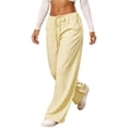 thumbnail image 5 of Kezqiaxn Wide Leg Pants for Women Striped Elastic Waist Drawstring Loose Casual Trousers with Pockets Women's Clothing Yellow M, 5 of 5