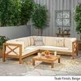 thumbnail image 3 of Beau 4 Piece Outdoor X-Back Wooden Sectional Set with Cushions, Teak Finish, Beige, 3 of 9