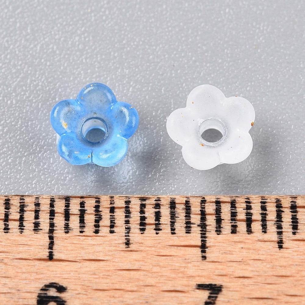 Frosted Transparent Acrylic Beads Flower with Gold Foil Light Sky Blue 5.5~6x3mm Hole: 1.5mm about 10860pcs/500g.