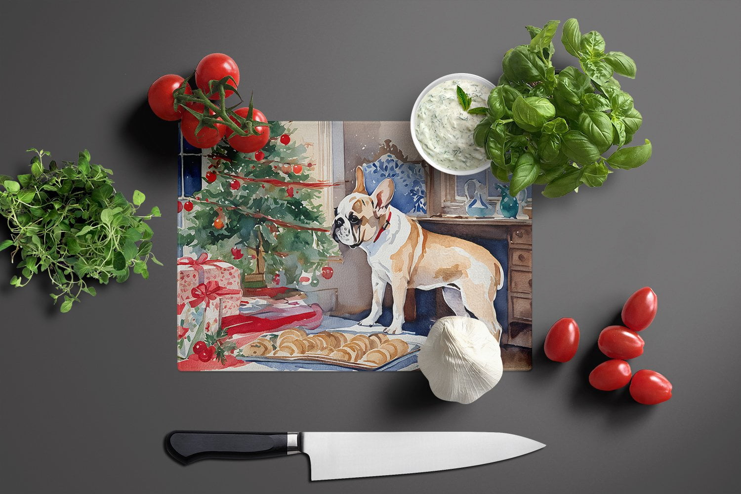 Carolines Treasures DAC3795LCB 15 x 12 in. Unisex French Bulldog Christmas Cookies Glass Cutting Board