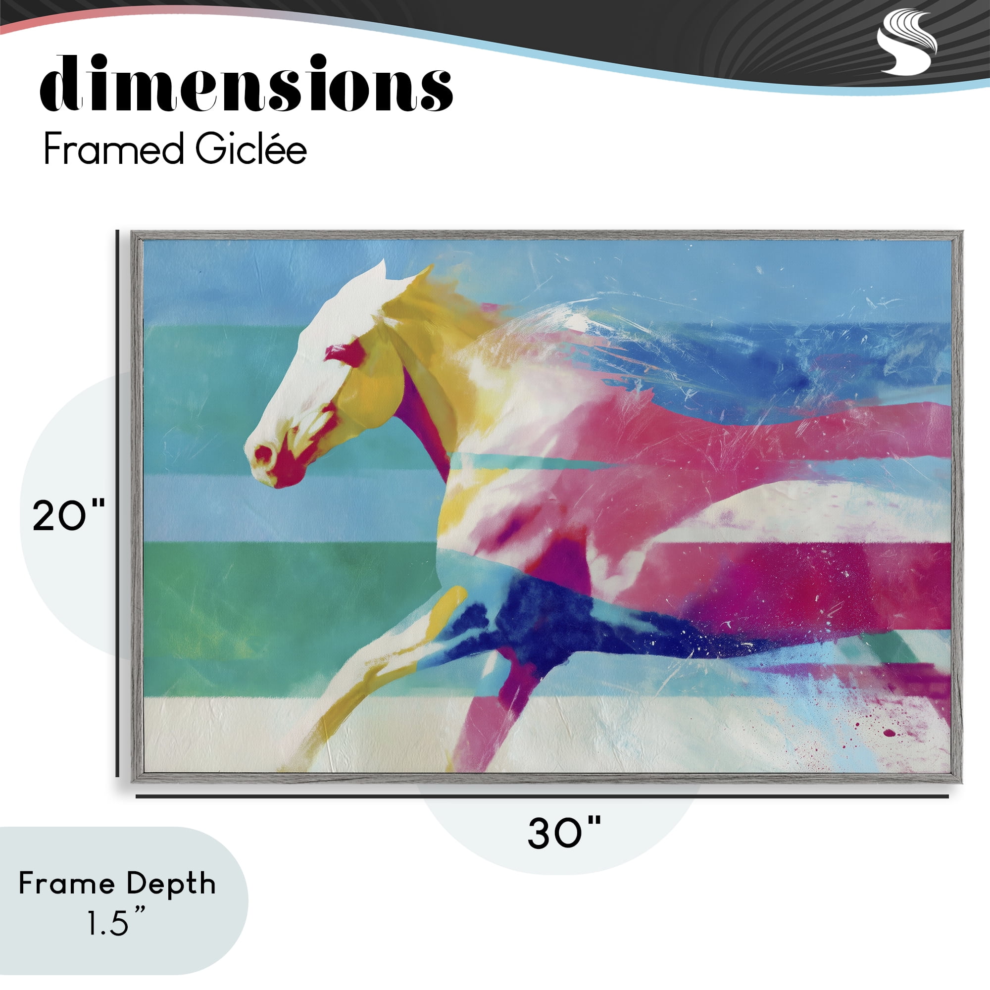 Stupell Industries Abstract Horse In Stripes Gray Framed Giclee Art, design by Chromatic Storm Studio