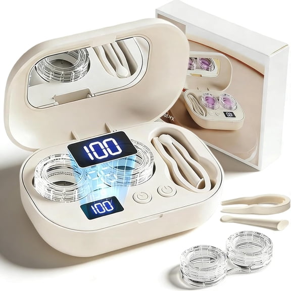 Upgrade Portable Rechargeable Ultra Sonic Contact Lens Cleaner Case-Deep Cleaning, Contact Lens Cleaner Machine, Built in Mirror and Tweezers for Home/Outdoor Tour/Offices (1Pc, f)