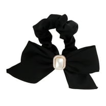 Unique Bargains 1 Pc Grace Square Pearl Bow Scrunchie Hair Elastic Band Black