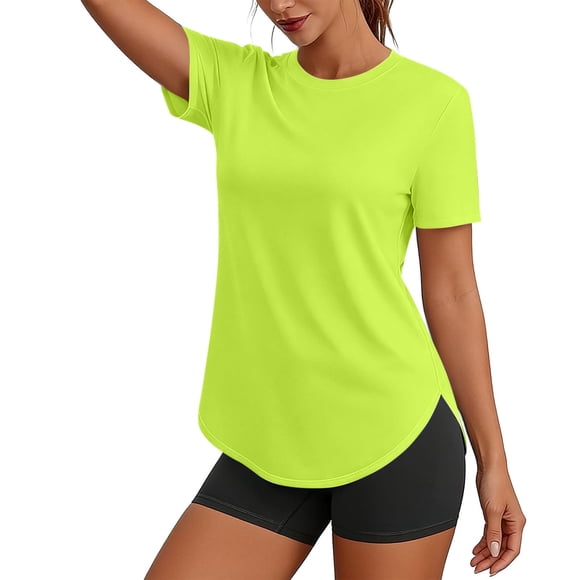 Uootdi Casual Tees for Women Crew Neck Short Sleeve Curved Hem Tops Loose Fit Lightweight Comfy Daily Wear Shirts Gift
