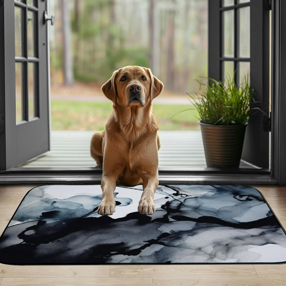 Heduofu Elizabeth Karlson Dark Payne'S Grey Flowing Abstract Painting Welcome Mat, Decorative Door Mat, Door Mat with Non-Slip Rubber Backing, Easy Cleaning, Traps Dirt, for Entry, Patio