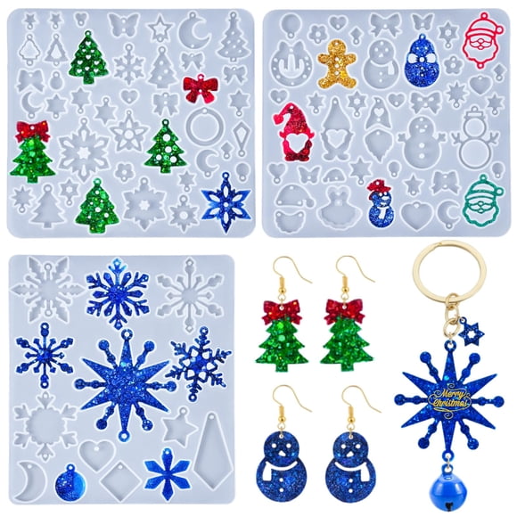 Moldes de resina para pendientes Yodoyo, árbol de Navidad, muñeco de nieve, copos de nieve