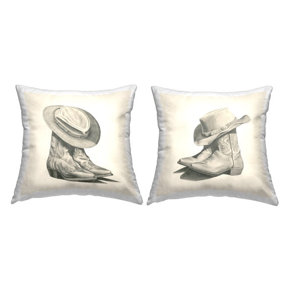 Stupell Industries Cowboy Boots & Hats Square Decorative Printed Throw Pillow, 18 x 18, Set of 2