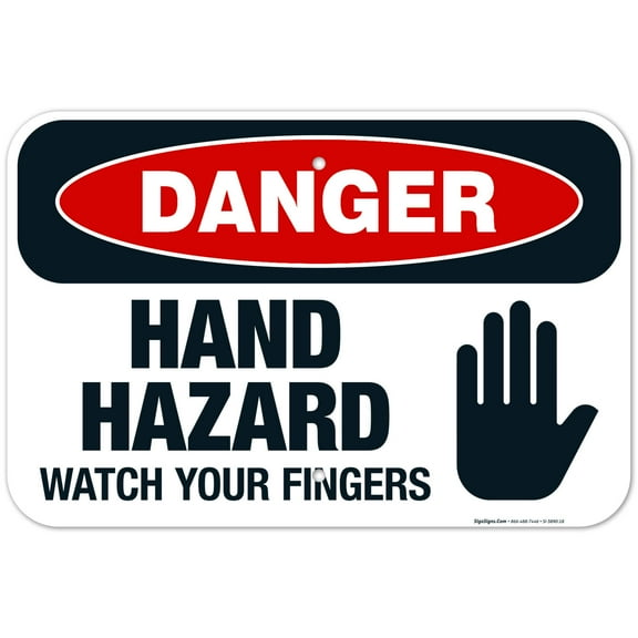Hand Hazard Watch Your Fingers Sign, OSHA Danger Sign, 12x18 Aluminum