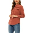 thumbnail image 4 of INSPIRE CHIC Women's Long Sleeve Button Front Pockets Casual Corduroy Blouse X-Small Red Orange, 4 of 6