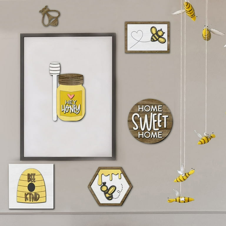 Honey Bee Wooden Sign - 6 Inch Rustic Farmhouse Decor For Kitchen & Nursery