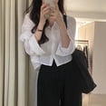 thumbnail image 3 of Mdesiwst Lapel Long Sleeves Buttons Placket Women Shirt Spring Solid Color Pleated Shirt Top, 3 of 6
