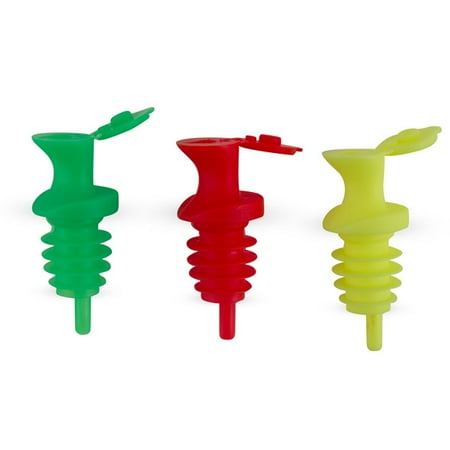 Continuous Flow Pourer - Pour & Seal Free-Flow Liquor Bottle Pourers with Lid - Pack of 12 - Assorted Neon Colors