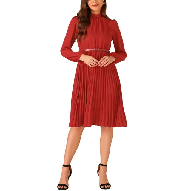 Vestido de camisa de trabajo para mujer INSPIRE CHIC, de manga larga, con pliegues, midi, rojo, XL