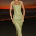 thumbnail image 6 of Womens Sparkling Rhinestones Sequins Accent Long Dress Slimming Sleeveless Square Neck Open Back Bodycon Cocktail Gown, 6 of 8