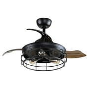 Parrot Uncle 36 Inch Industrial Ceiling Fan with Light & Retractable Blades Industrial Fandelier, Black