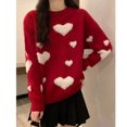 thumbnail image 6 of MOJOGO Cute Heart Print Sweater for Women Basic Crewneck Long Sleeve Pullover Tops Sweet Outfits for Valentine's Day Red Free Size, 6 of 8