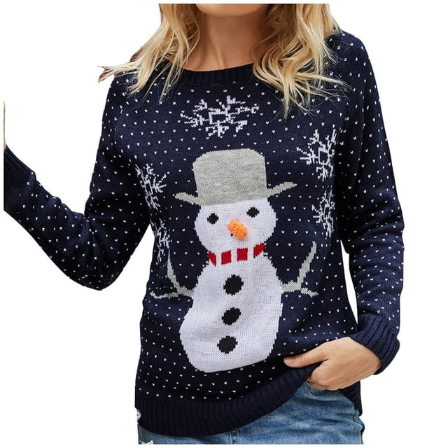 POINTERTECK Pull Pull Col Rond Flocon de Neige Modèle Petit Bonhomme de Neige des Femmes Pull de Noël
