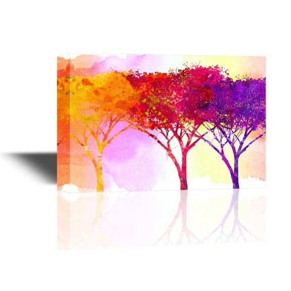 wall26 - Canvas Wall Art - Abstract Golden Red and Yellow Trees on Watercolor Style Background - Gallery Wrap Modern Home Art | Ready to Hang - 24x36 inches