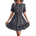 thumbnail image 3 of Sngxgn Women's V Neck Swing Ruffle Long Sleeve Mini Dress(Black,S), 3 of 7