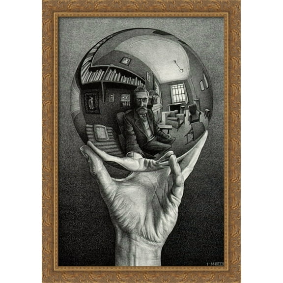 Self Portrait 28x40 Large Gold Ornate Wood Framed Canvas Art by M.C. Escher