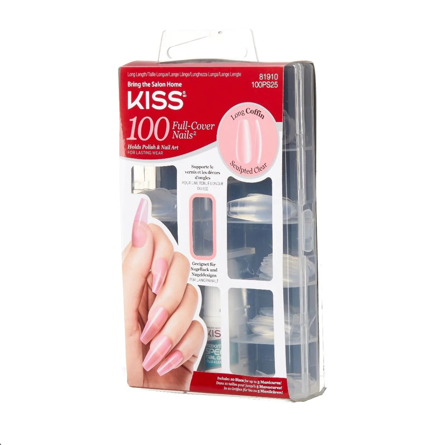 Kiss 100 Full-Cover Nail Kit - Long Length, Coffin #100PS24