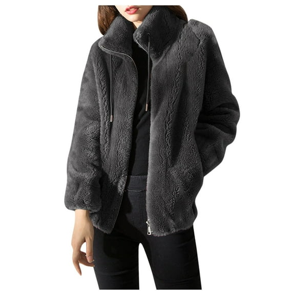 Baberdicy Women Tops Women Fashion Coat Fleece Faux Splicing Outerwear Zipper Jackets Pocket Long Sleeve Warm Coats Womens Winter Coats Black