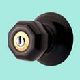 thumbnail image 2 of Renovators Supply Porcelain Door Lock 2 in Adjustable Backset Black Hexagonal Door Knob with Lock, 2 of 2