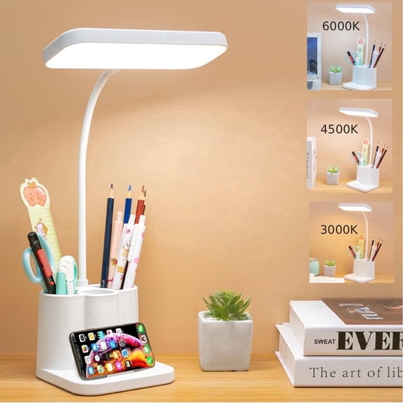 Rechargeable Desk Lamp, Small Wireless Table Lamp with Eye-Caring Light, 3 Color Temperatures, USB Charging for Home Office & Study