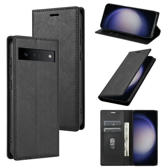 Allytech Flip Case for Google Pixel 6 Pro, Premium PU Leather Business Vintage Wallet Case with Cards Holder Stand Shockproof Slim Case for Google Pixel 6 Pro - Black