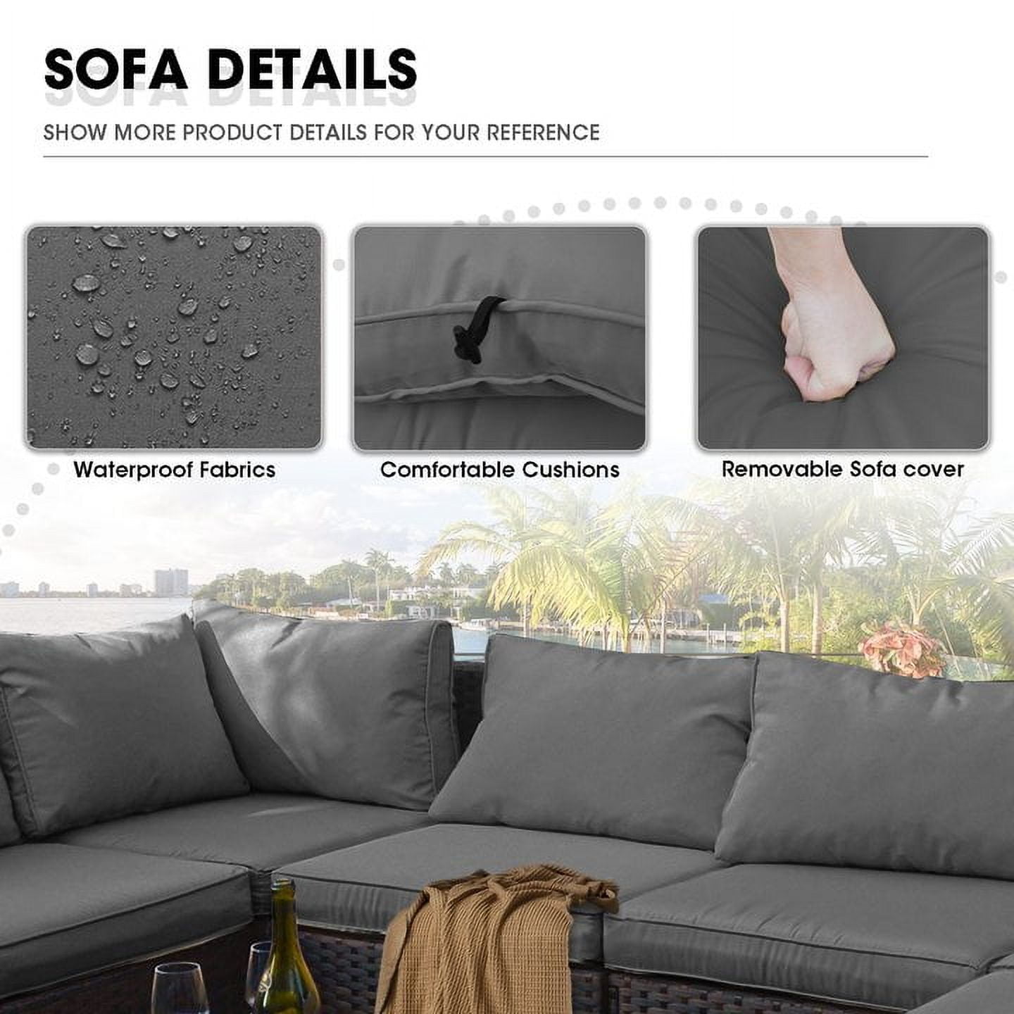 Grezone 9 Pieces Patio Furniture Set with Fire Pit Table, All Weather Outdoor Sectional PE Rattan, Patio Conversation Sets with Gas Fire Pit and Cushions for Garden Lawn Balcony Porch Deck, Grey