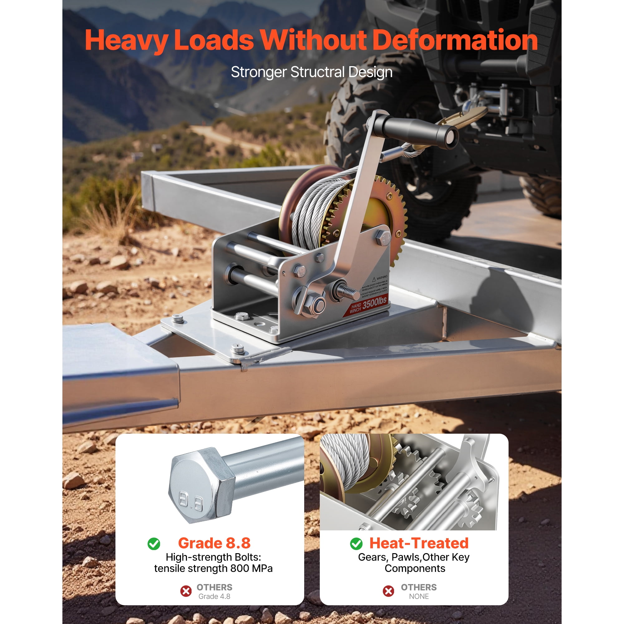 KFFKFF 3500 lbs Manual Boat Winch, Heavy-Duty Hand Crank with 32.8ft Steel Cable, Two-Way Ratchet, Dual-Speed Options, and Non-Slip Handle for Trailer and ATV Towing