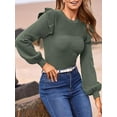 thumbnail image 4 of PRETTYGARDEN Women's Ruffle Long Sleeve Sweaters Crew Neck Lightweight Sweater Fall Trendy Ribbed Knit Pullover Tops, 4 of 6
