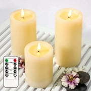 Meltone LED Flameless Candles Remote Control and Timer, Set of 3 Realistic LED Flickering Candles Battery Operated